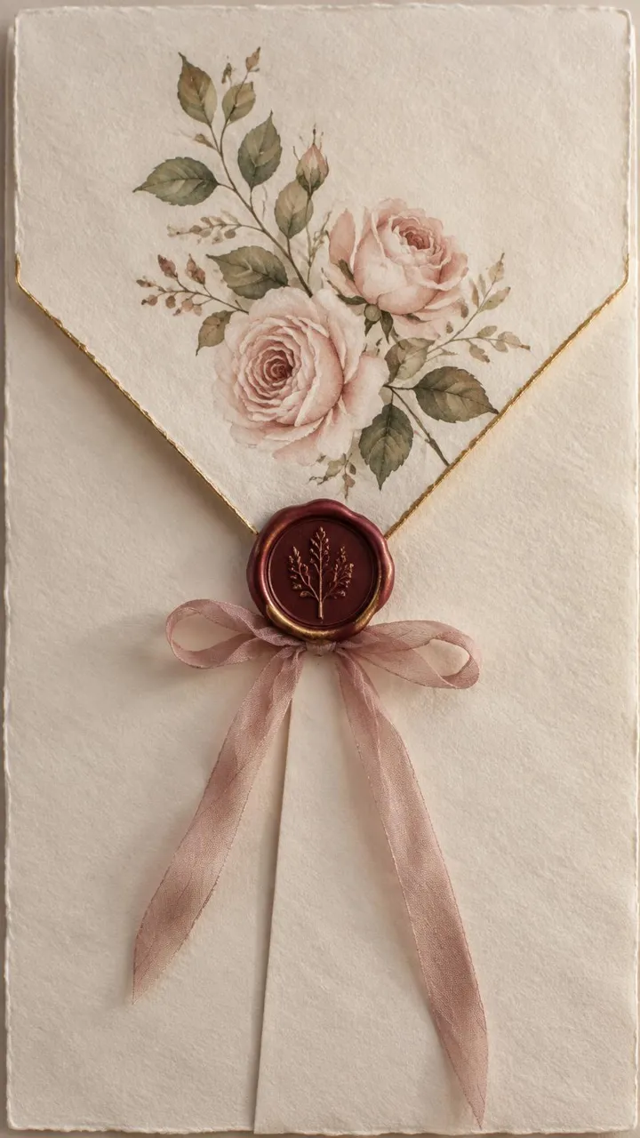 An illustrated sealed wedding envelope